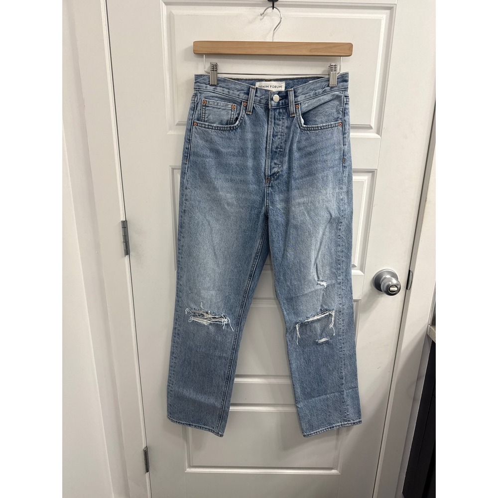 Denim Forum The Joni High Rise Loose Jean Distressed Light Wash Denim Size 25